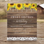 Budget Sweet 16 Birthday Sunflower Invitation<br><div class="desc">Budget Sweet Sixteen (16) Birthday Party - Rustic Country Sunflower Farmhouse String Lights Lace Invitations on Wood background - includes beautiful and elegant script typography with modern Country Farm House Sparkle for the special 16th Birthday celebration.</div>