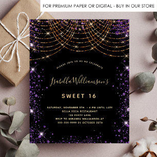 Budget Sweet 16 black purple glitter dust gold