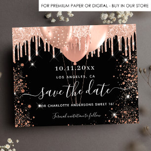 Budget Sweet 16 black rose gold save the date