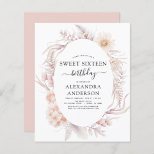 Budget Sweet 16 Boho Dusty Pink Floral Birthday
