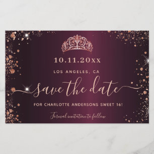 Budget Sweet 16 burgundy rose gold save the date