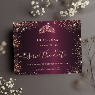Budget Sweet 16 burgundy rose gold save the date