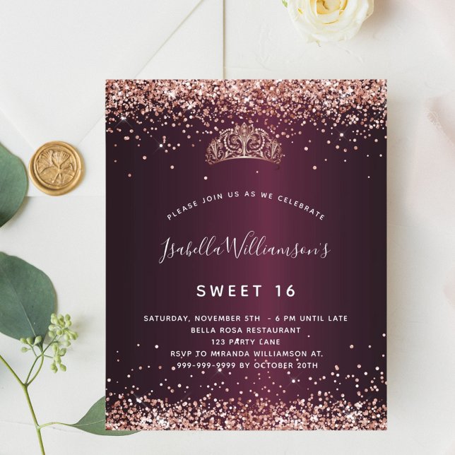 Budget Sweet 16 burgundy rose gold tiara (Creator Uploaded)