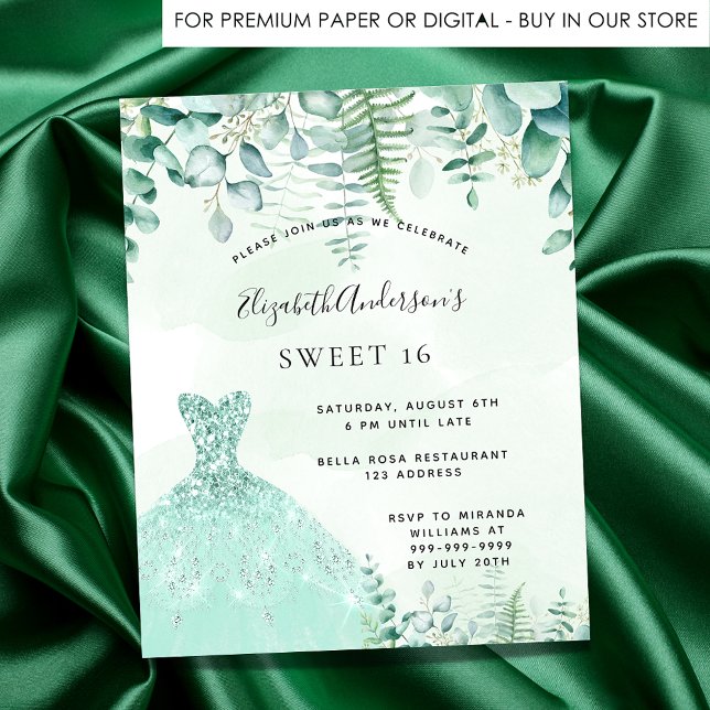Budget Sweet 16 enchanted forest dress invitation (Creator Uploaded)
