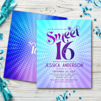Budget Sweet 16 Groovy Purple Blue Gradient Invite
