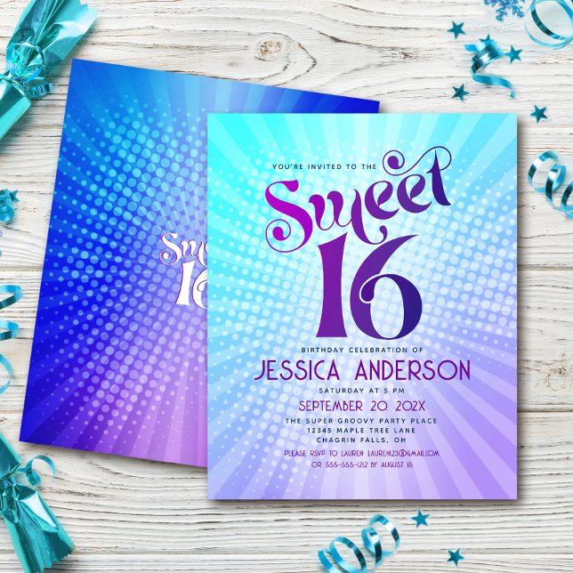 Budget Sweet 16 Groovy Purple Blue Gradient Invite (Creator Uploaded)