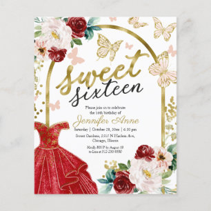 Budget Sweet 16 Invitation Floral Dress Butterfly