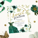 Budget Sweet 16 Invitation Floral Dress Butterfly<br><div class="desc">Adorable, emerald green floral, sweet sixteen birthday party invitations. Easy to personalise with your details. Please get in touch with me via chat if you have questions about the artwork or need customisation. Check the collection for more items. PLEASE NOTE: For assistance on orders, shipping, product information, etc., contact Zazzle...</div>