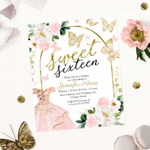 Budget Sweet 16 Invitation Floral Dress Butterfly