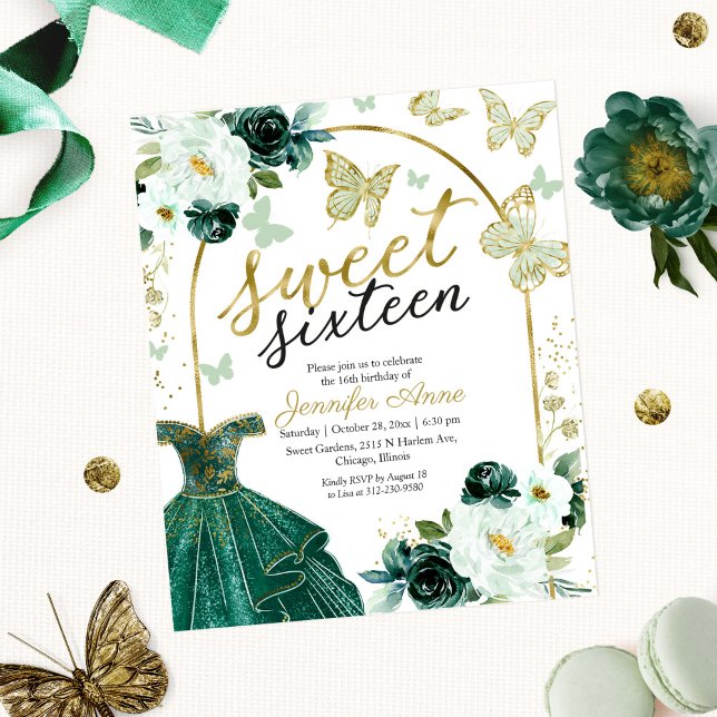 Budget Sweet 16 Invitation Floral Dress Butterfly (Creator Uploaded)