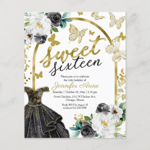 Budget Sweet 16 Invitation Floral Dress Butterfly