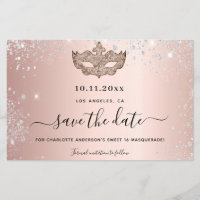 Budget Sweet 16 masquerade rose gold save the date