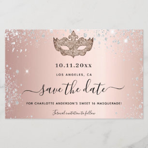 Budget Sweet 16 masquerade rose gold save the date