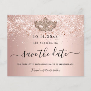 Budget Sweet 16 masquerade rose gold save the date