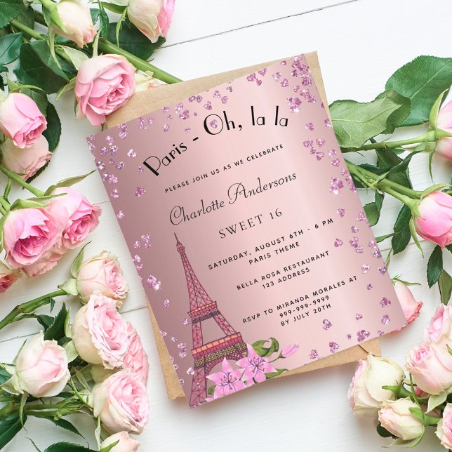 Budget Sweet 16 Paris blush pink Eiffel invitation (Creator Uploaded)