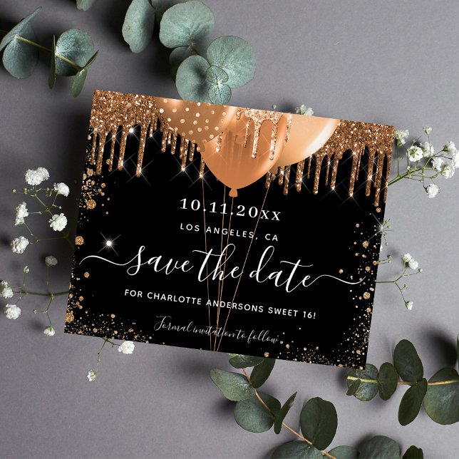 Budget Sweet 16 party black gold save the date (Creator Uploaded)