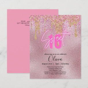 Budget Sweet 16 Pink Glitter Foil Girly Modern Fl