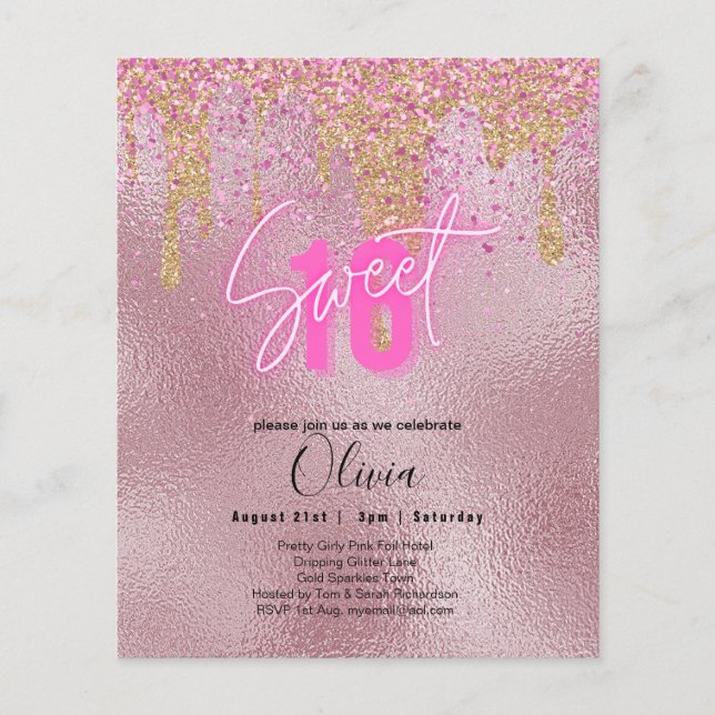 Budget Sweet 16 Pink Glitter Foil Girly Modern  Fl Flyer (Front)