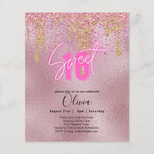 Budget Sweet 16 Pink Glitter Foil Girly Modern  Fl Flyer