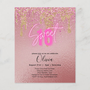 Budget Sweet 16 Pink Glitter Foil Girly Modern  Fl Flyer