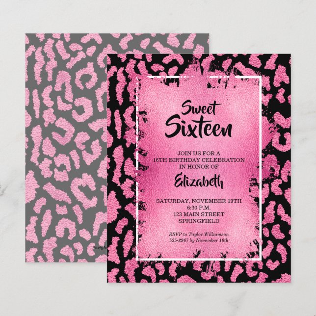 Budget Sweet 16 Pink Leopard Birthday Invites (Front/Back)