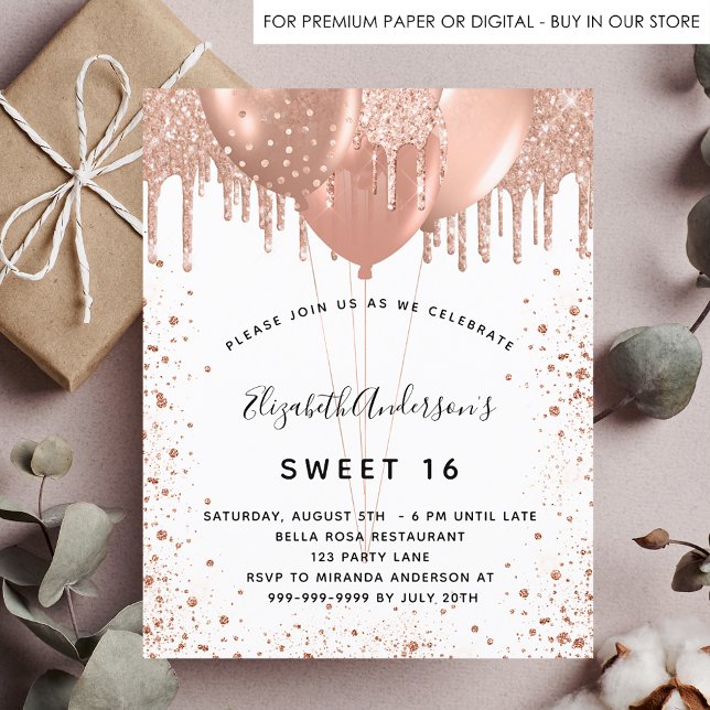 Budget Sweet 16 rose gold glitter dust invitation (Creator Uploaded)