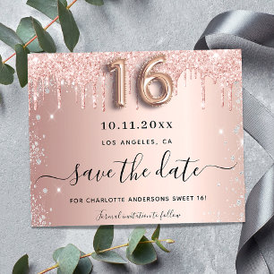 Budget Sweet 16 rose gold silver save the date
