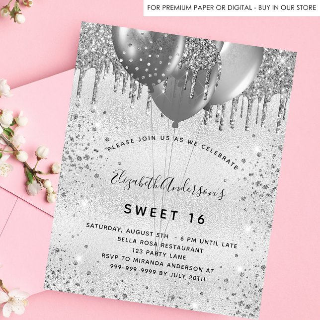 Budget Sweet 16 silver glitter dust invitation (Creator Uploaded)