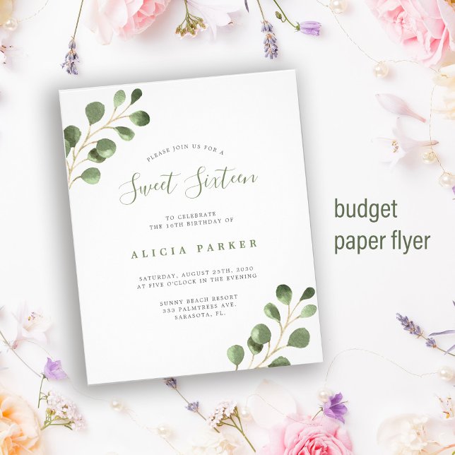 Budget Sweet 16 simple birthday party invitation Flyer (Creator Uploaded)