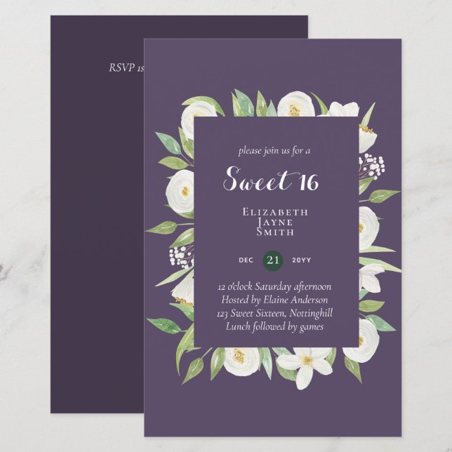 BUDGET Sweet 16, Sixteenth Birthday Floral Invite (Front/Back)