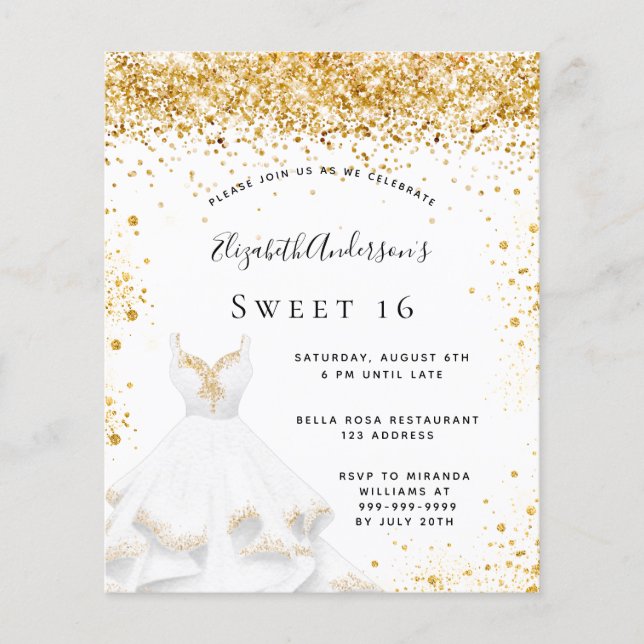 Budget Sweet 16 white gold dress glitter dust (Front)