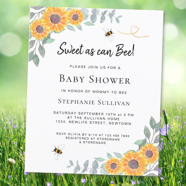 Budget Sweet As Can Bee Baby Shower Invitation (Creator Uploaded)