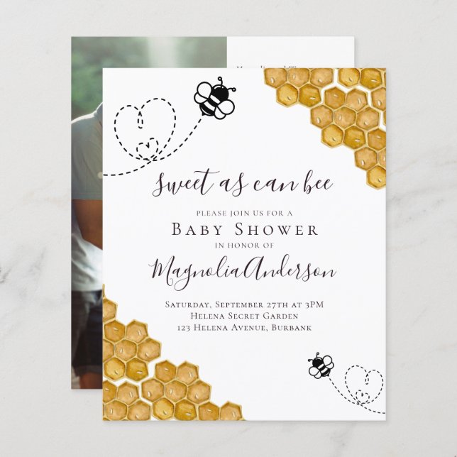 Budget Sweet as Can Bee Baby Shower Invitation (Front/Back)