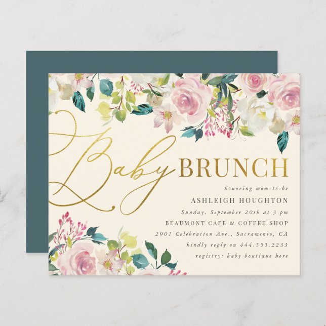 Budget Sweet Floral Gold Script Baby Brunch (Front/Back)