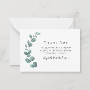 BUDGET Sympathy Eucalyptus Funeral Thank You Note  Card