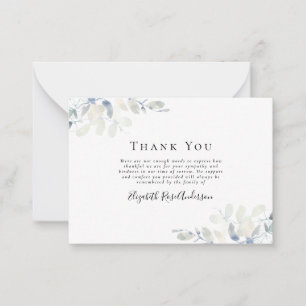 BUDGET Sympathy Eucalyptus Funeral Thank You Note  Card