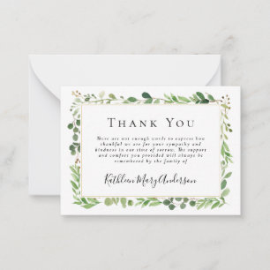 BUDGET Sympathy Eucalyptus Funeral Thank You Note  Card