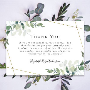 BUDGET Sympathy Eucalyptus Funeral Thank You Note  Card