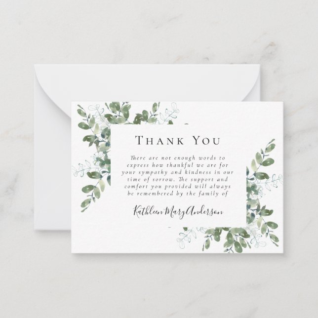 BUDGET Sympathy Eucalyptus Funeral Thank You Note  Card (Front)