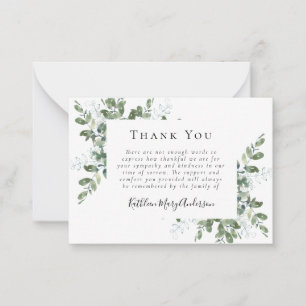 BUDGET Sympathy Eucalyptus Funeral Thank You Note  Card