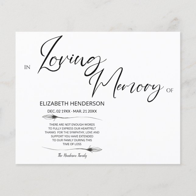 Budget Sympathy Memory /Thank you. Flyer (Front)