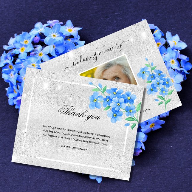 Budget Sympathy silver blue floral photo thank you (Creator Uploaded)