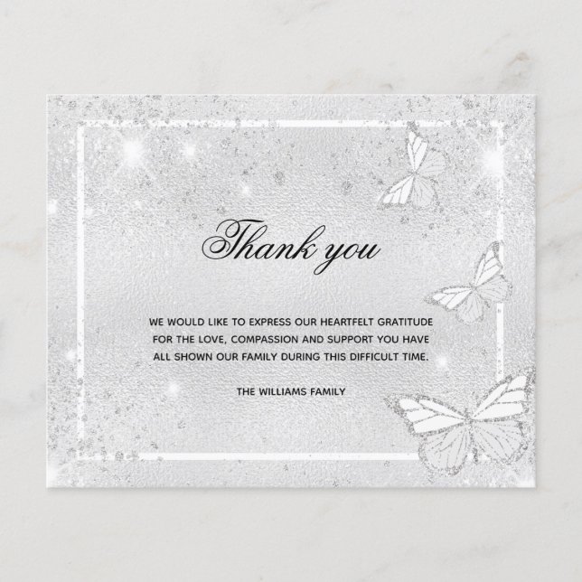 Budget Sympathy silver butterflies photo thank you (Front)