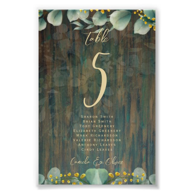 BUDGET Table Number Seating RUSTIC Greenery Photo  Print (Front)