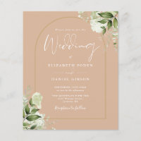 Budget Tan Floral Gold Arch Wedding Invite