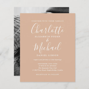 Budget Tan Script Photo Wedding Invitation