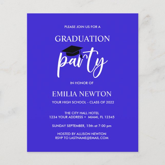 Budget Tassel Graduation Cap Royal blue Party (Front)