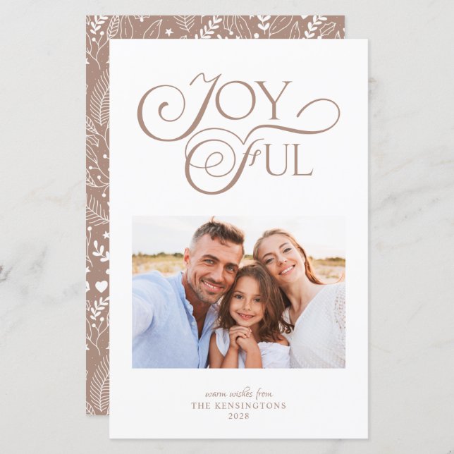 Budget Taupe Tan Pattern Joyful Christmas Photo (Front/Back)