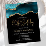 Budget Teal Agate Dark 90th Birthday Invitation<br><div class="desc">This trendy 90th birthday invitation features a watercolor image of an agate geode in shades of teal with faux gold highlights. The words "90th Birthday" appear in faux gold glitter in decorative modern handwriting font. Customise it with the name of the honoree in gold coloured text and the details in...</div>