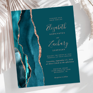 Budget Teal Agate Rose Gold Wedding Invitation